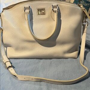 Dooney & Bourke Cream Pebbled Leather Satchel with Crossbody Strap